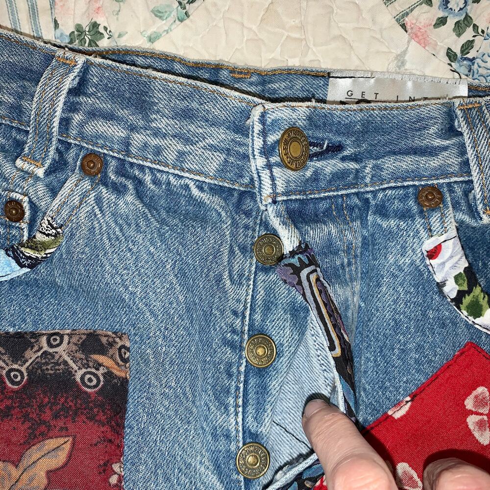 VINTAGE LEVIS 501's PATCHWORK QUILT PATCHED DENIM SHORTS - Picture 10 of 13